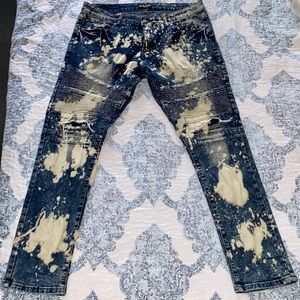 Rue21 Skinny Dark Wash Paint Splatter Biker Jeans